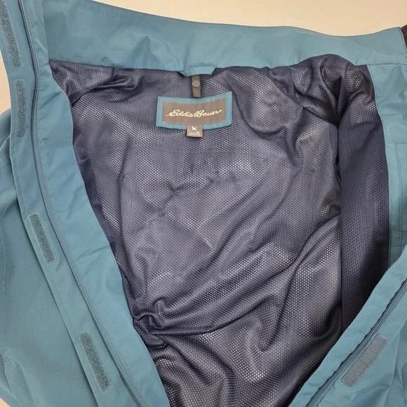 Eddie Bauer WeatherEdge Rain Jacket Womens XL Blue Hooded Full Zip Outdoor Coat - Picture 12 of 12